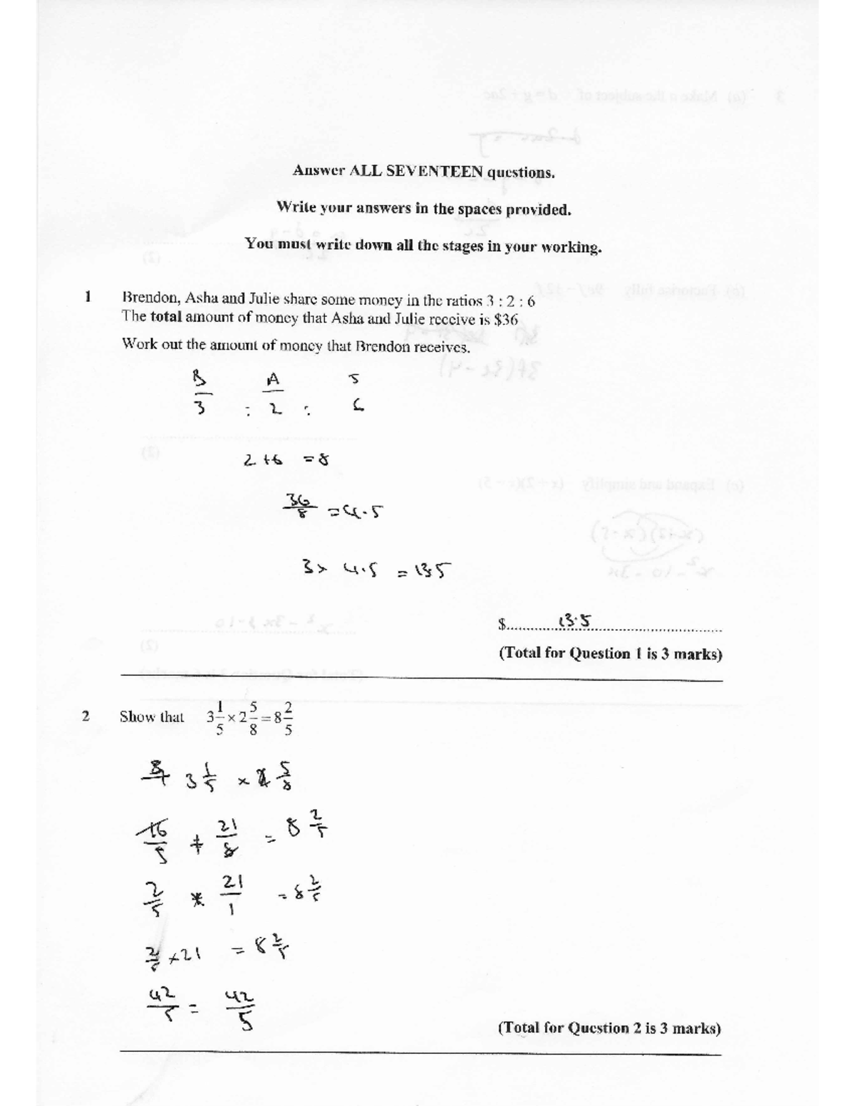 Maths Exam 1 - Answer All Questions with Working Steps - Studocu
