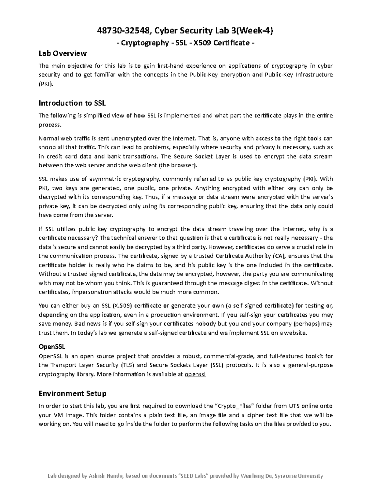Lab 3 - Cryptography: SSL & X.509 Certificate Tutorial Guide - Studocu