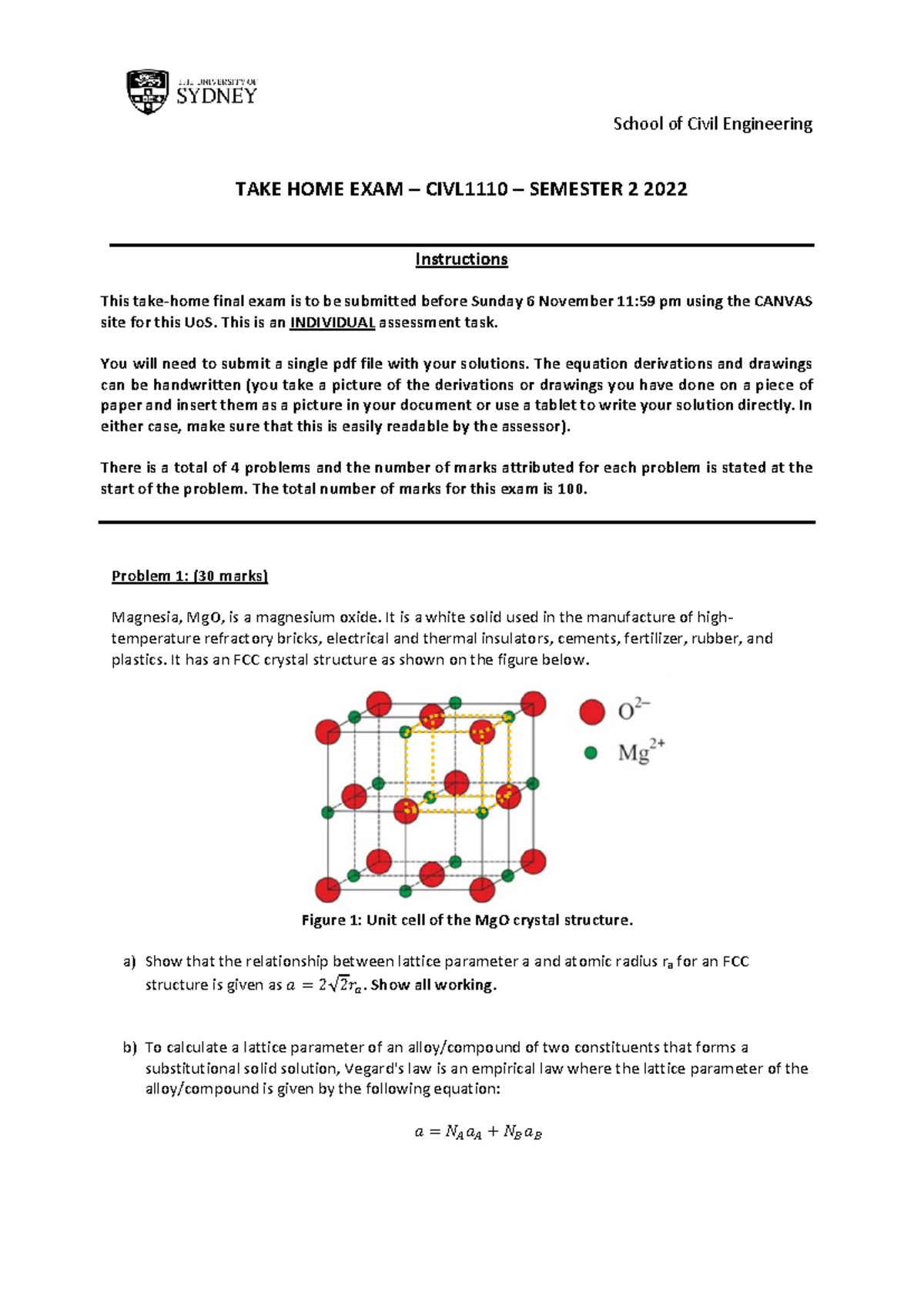 CIVL1110 Take Home Final Exam Semester 2 2022 Solutions Guide - Studocu