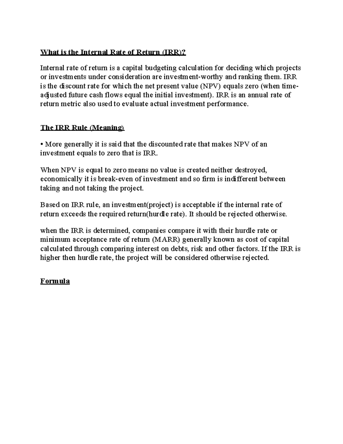 Understanding Internal Rate of Return (IRR) in Capital Budgeting - Studocu