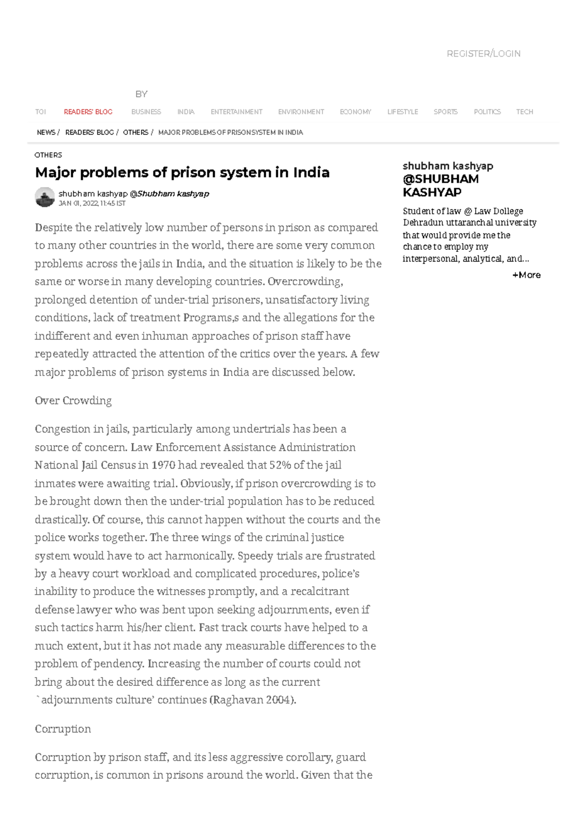 Major problems of prison system in India - NEWS / READERS’ BLOG ...