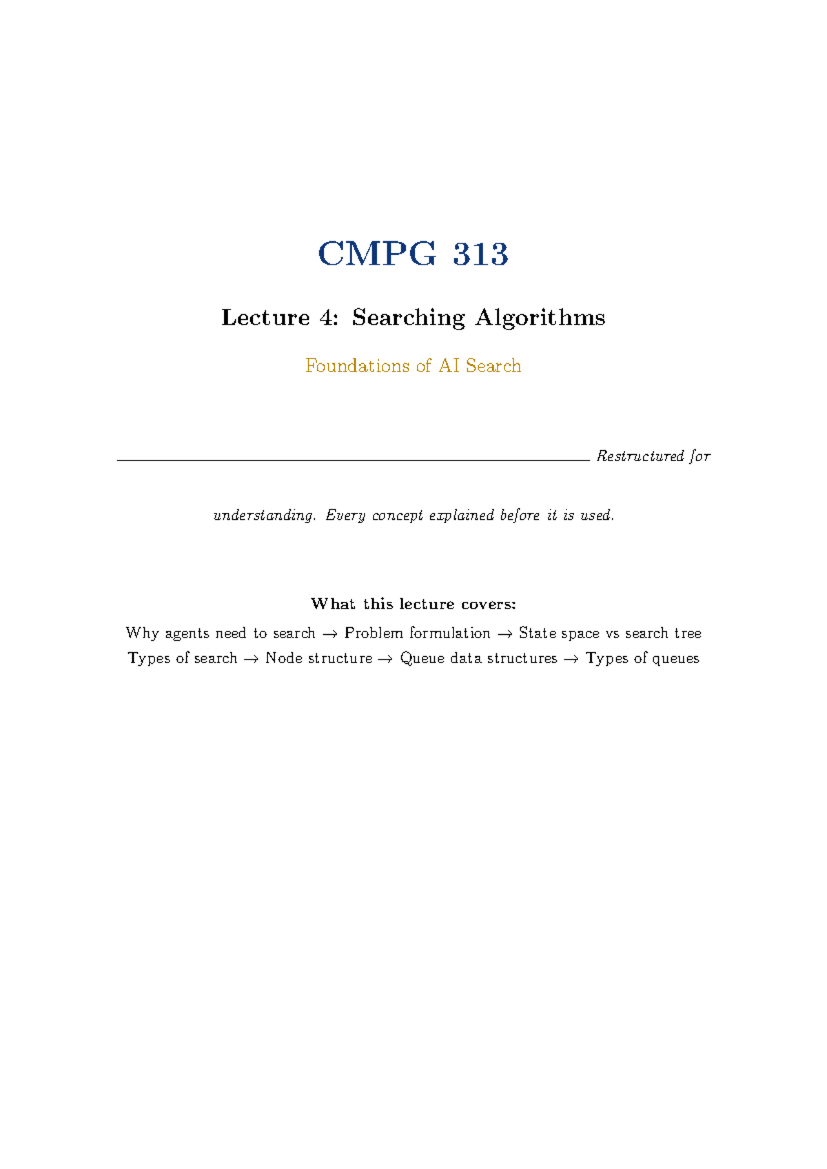 CMPG 313 Lecture 4: Foundations of AI Search & Searching Algorithms ...