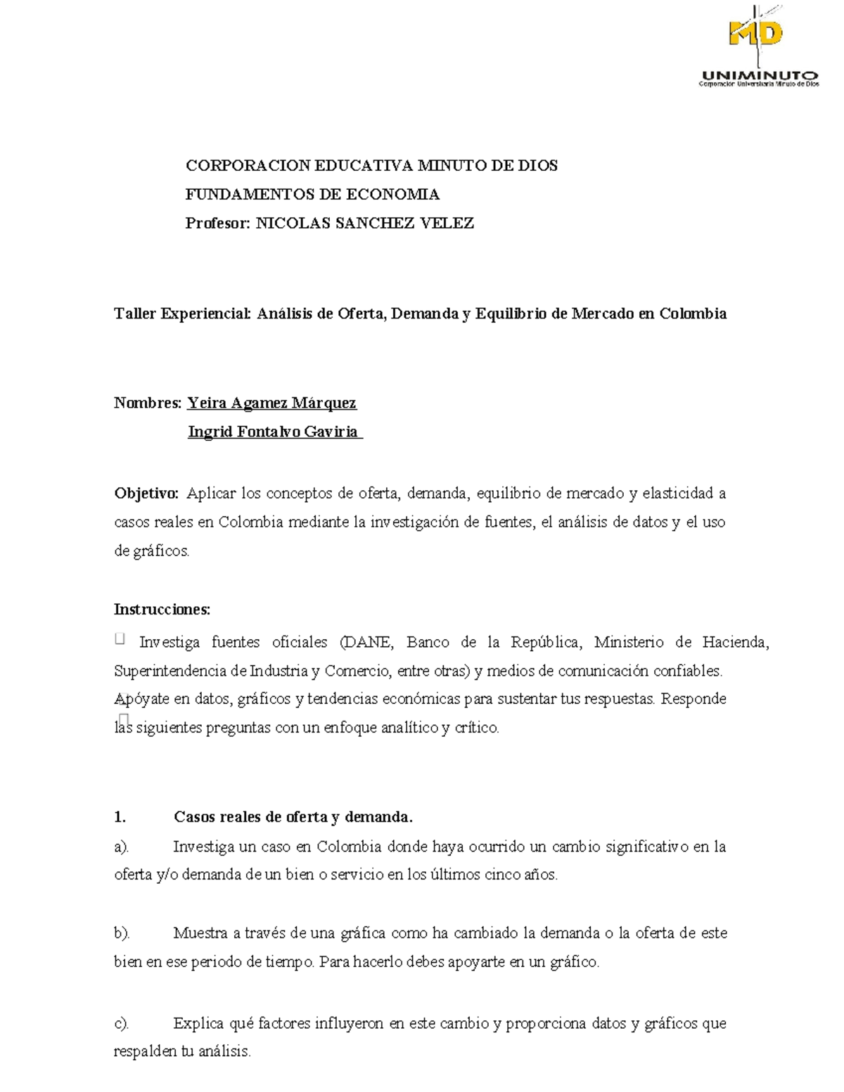 Taller Experiencial: Análisis de Oferta y Demanda en Colombia - ECON101 ...