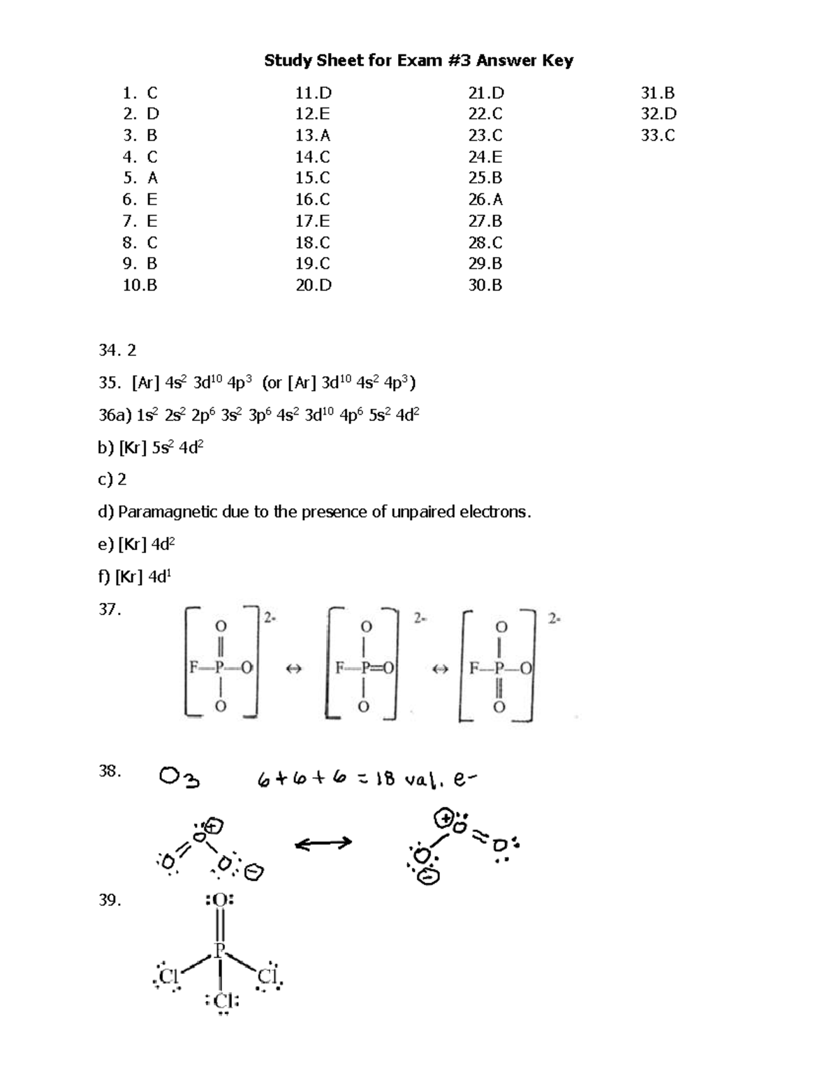 Exam #3 Answer Key - Study Sheet - Studocu