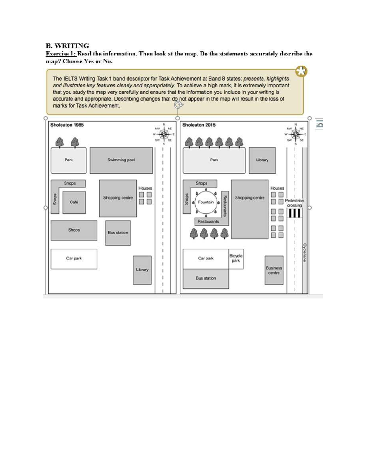 B. WRITING Exercise 1: Map Description & Task Achievement Tips - Studocu