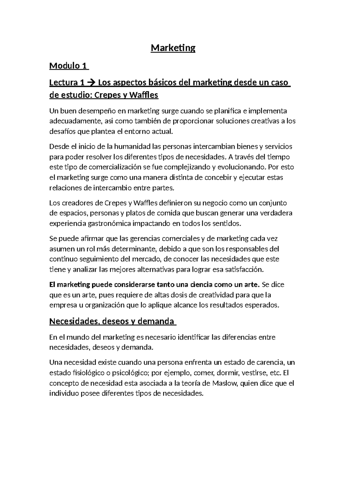 Marketing modulo 1 y 2 - Resumen - Marketing Modulo 1 Lectura 1 Los ...