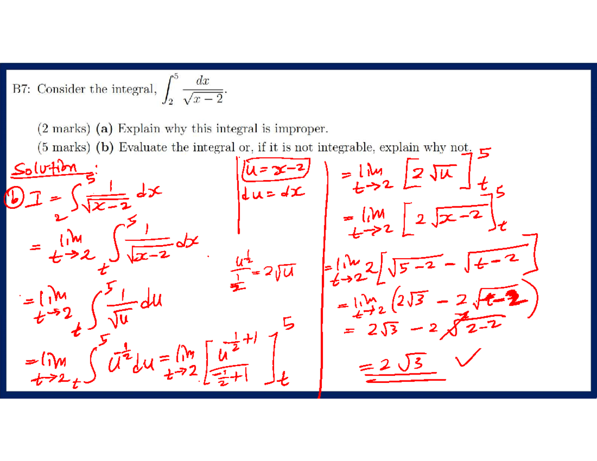 B7: Improper Integrals 1 - Detailed Solution & Explanation Notes - Studocu