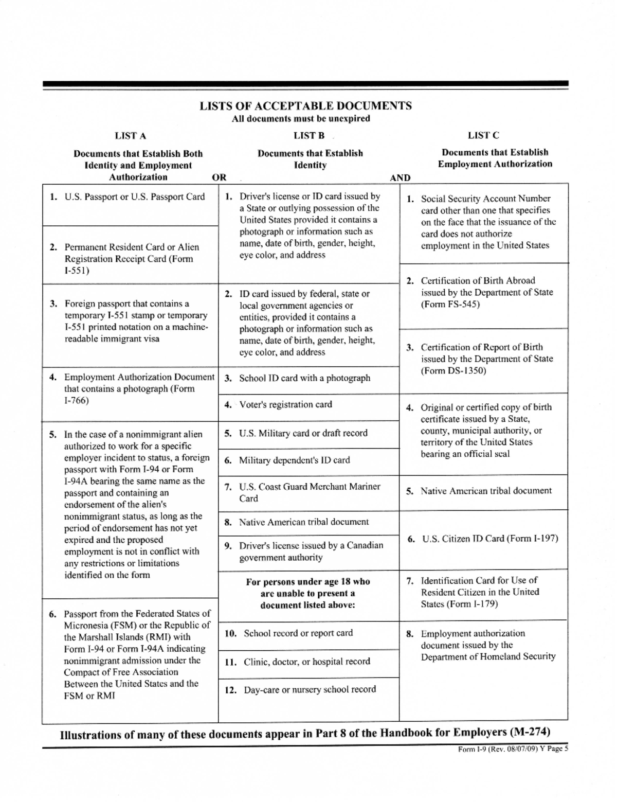 I-9 Acceptable Documents List for Employment Verification - Studocu