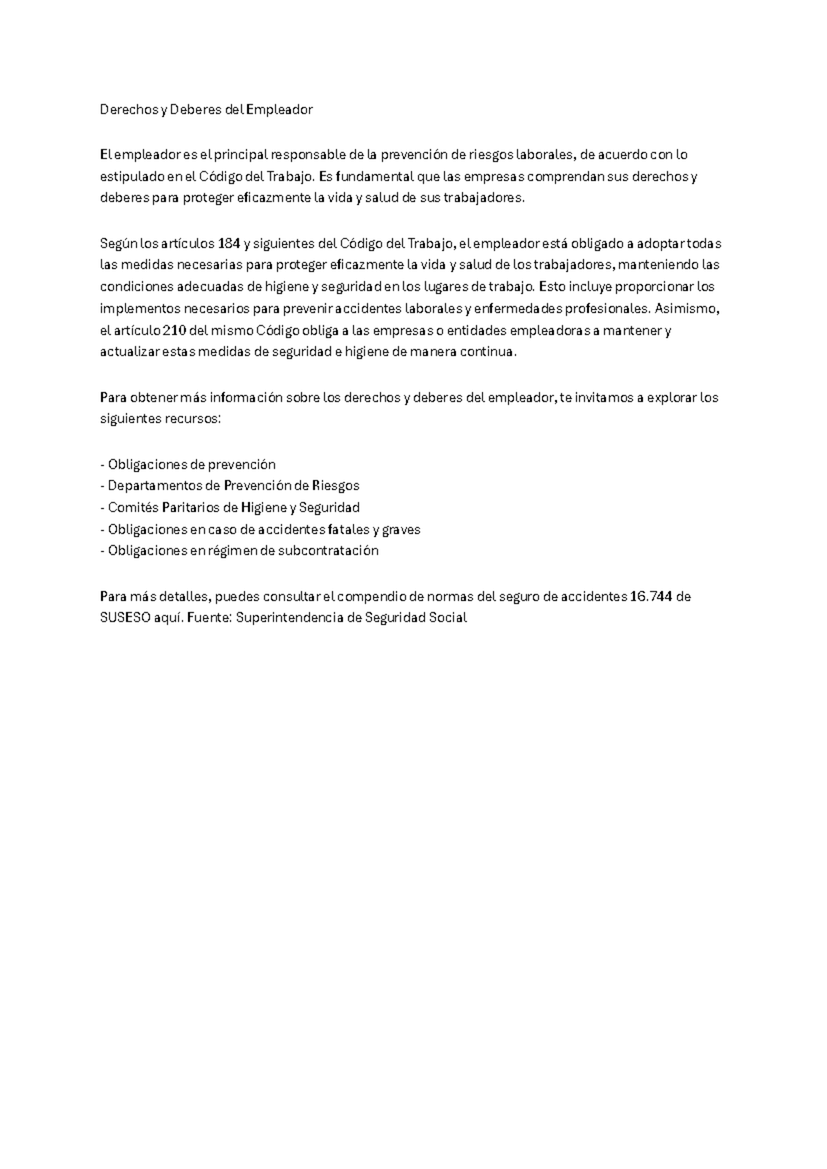 Derechos y Deberes del Empleador según el Código del Trabajo - Studocu