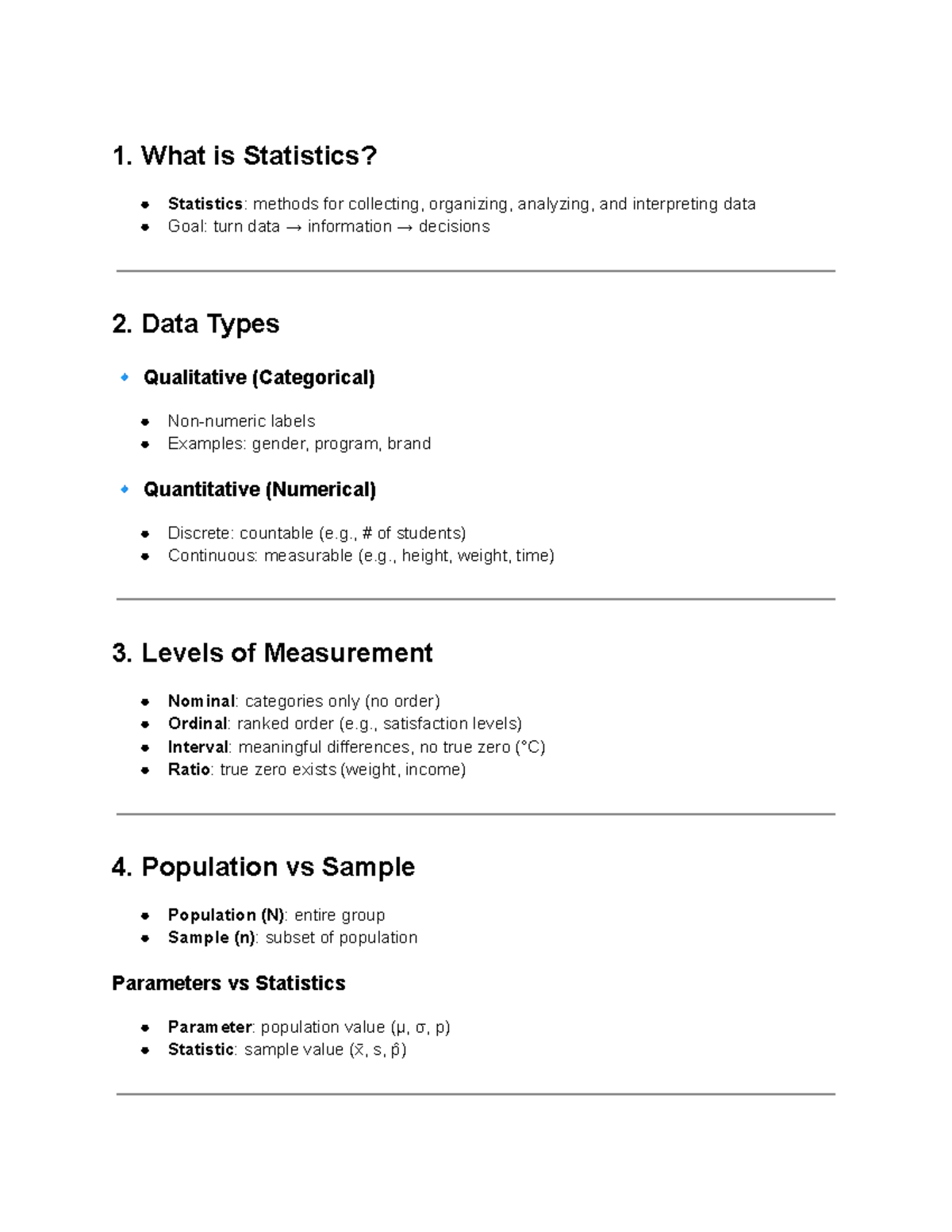 QMS 210 - Statistics Overview and Exam Preparation Notes - Studocu