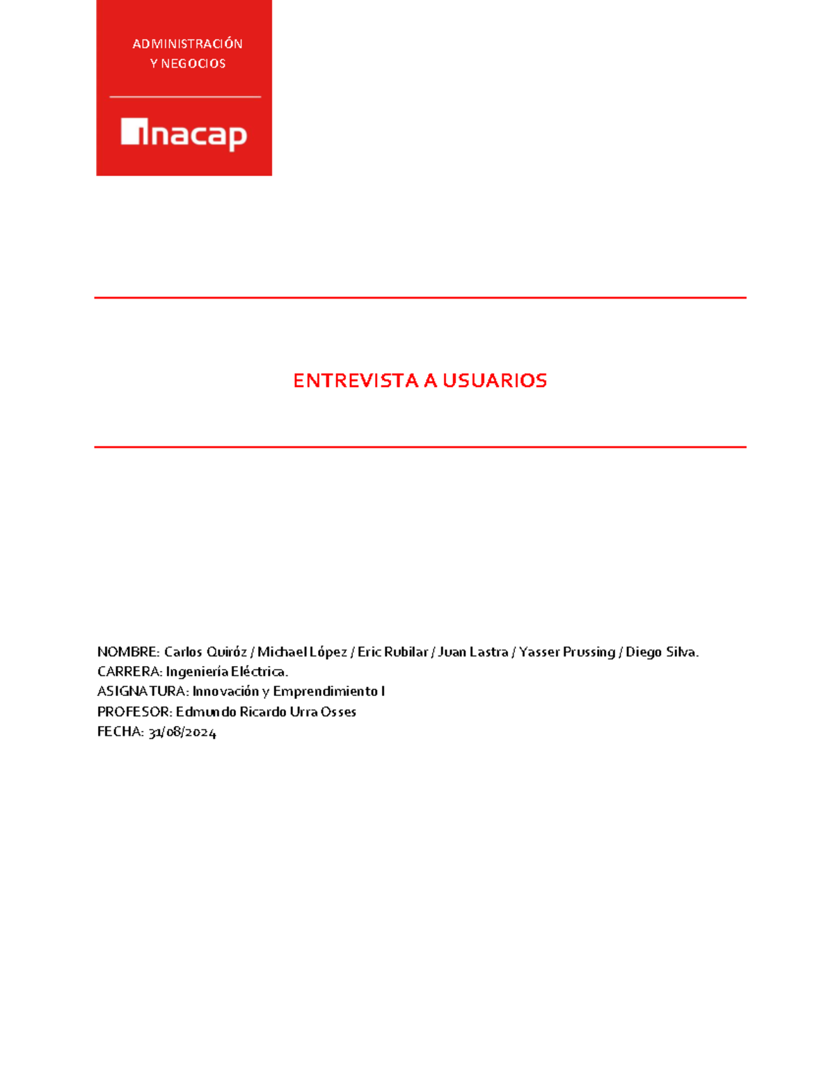 Informe de Entrevista a Usuario - Innovación y Emprendimiento I - Studocu