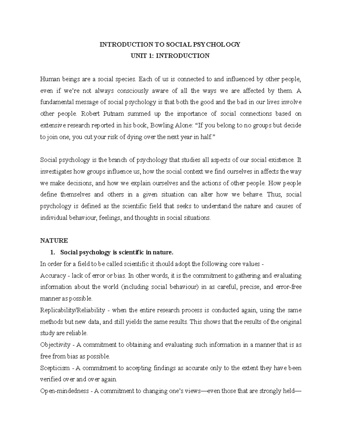2 PSY 1 Unit 1 - Introduction to Social Psychology and Research Methods ...