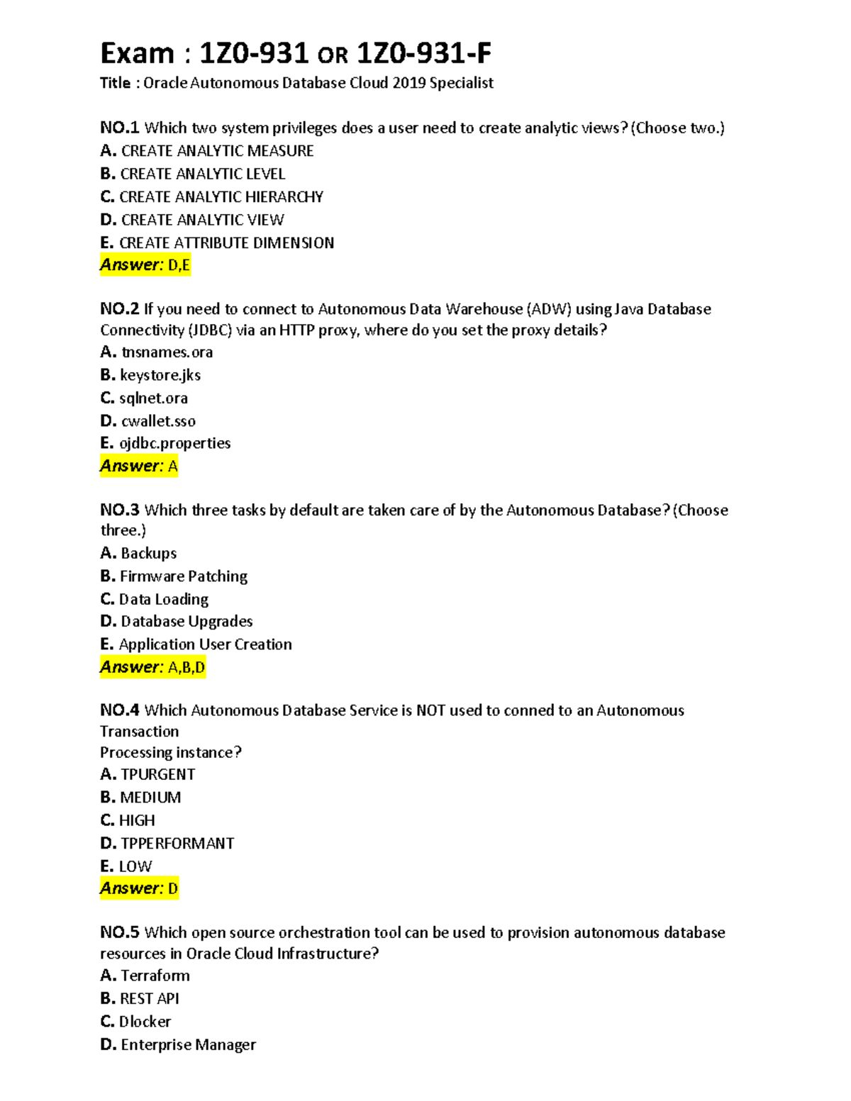 1z0-931 Correct answers 7 - Warning: TT: undefined function