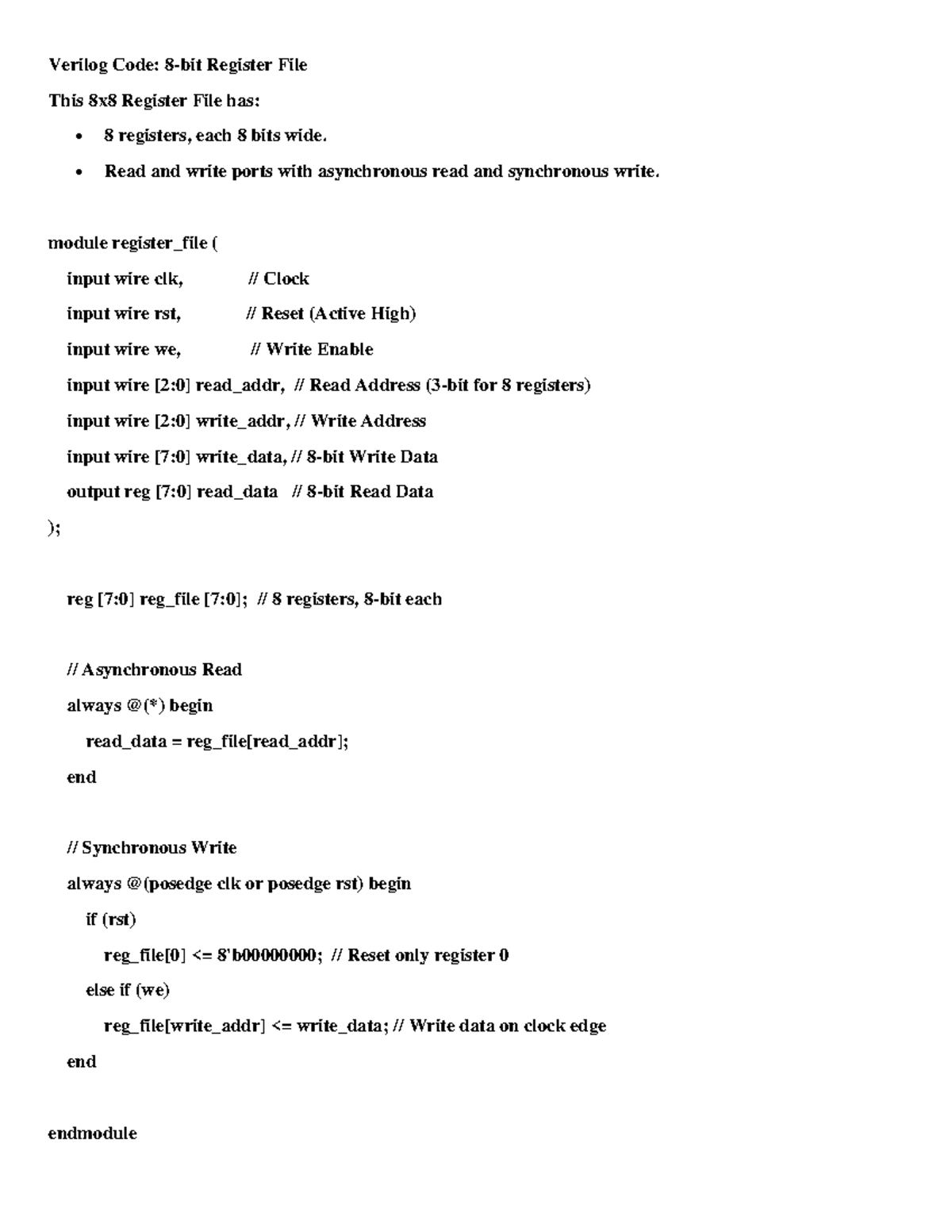 Verilog Code for 8x8 Register File - Experiment 8 - Studocu