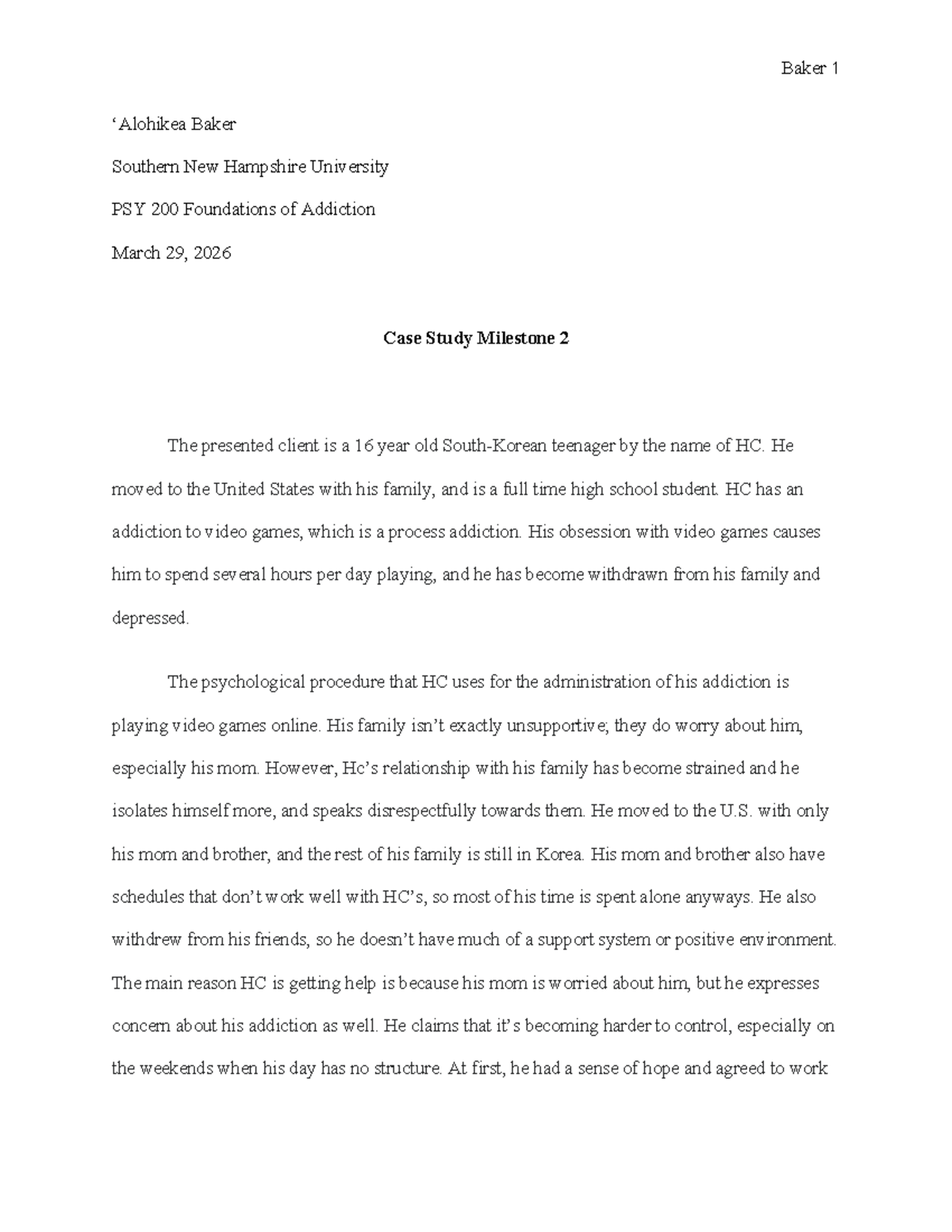 PSY 200 - Case Study Milestone 2: Understanding Video Game Addiction ...