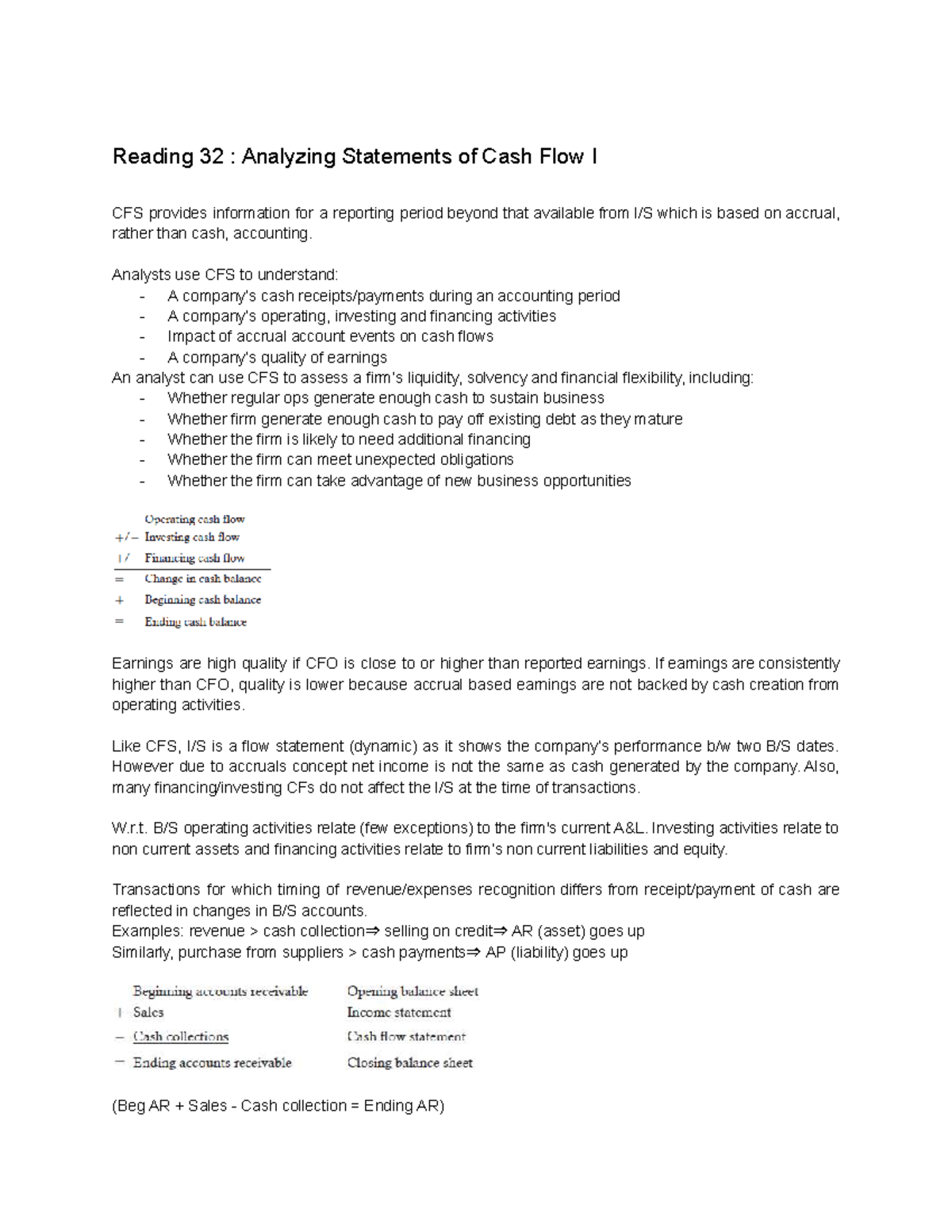 CFA I FRA - Reading 32: Analyzing Cash Flow Statements and Their ...