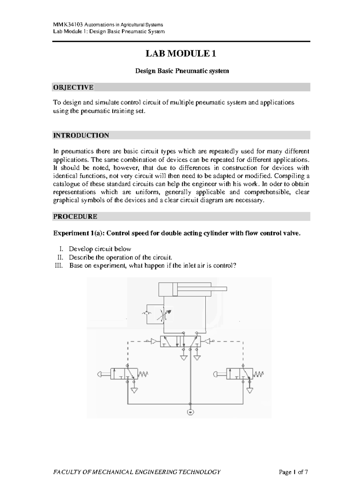 LAB 1: Basic Pneumatic System Design and Simulation - Automation - Studocu