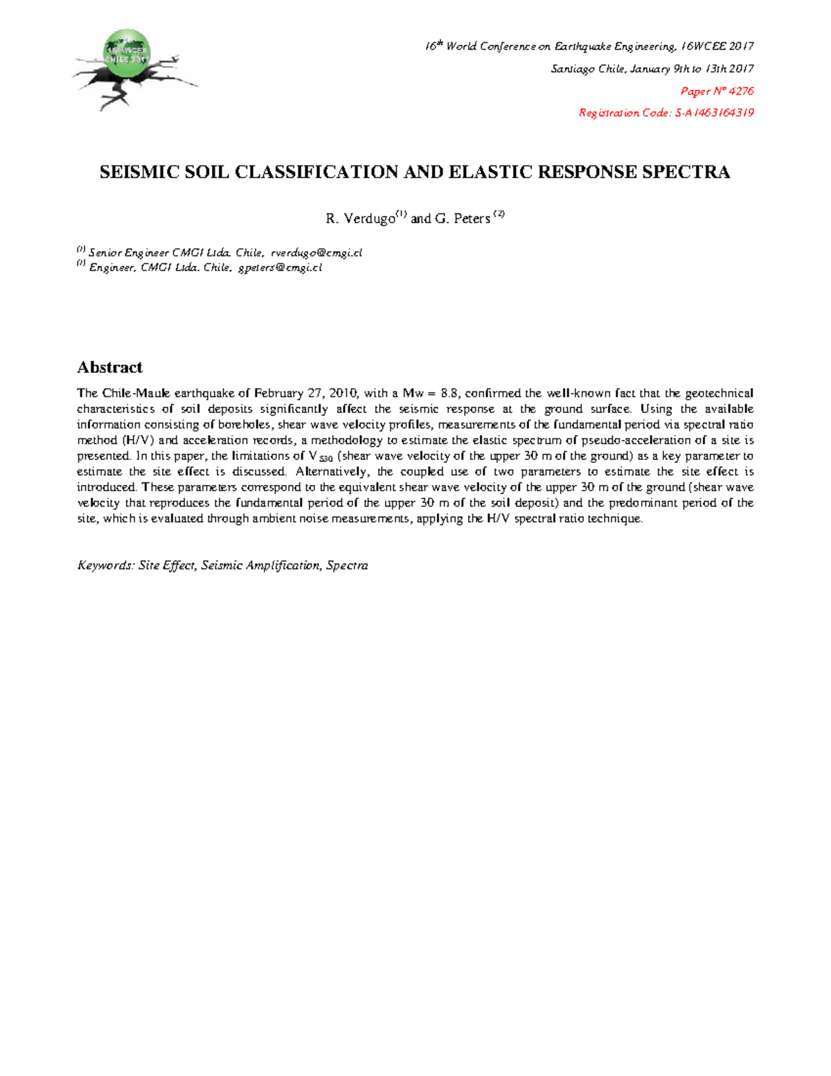 Seismic Soil Classification and Elastic Response Spectra - 16WCEE 2017 ...
