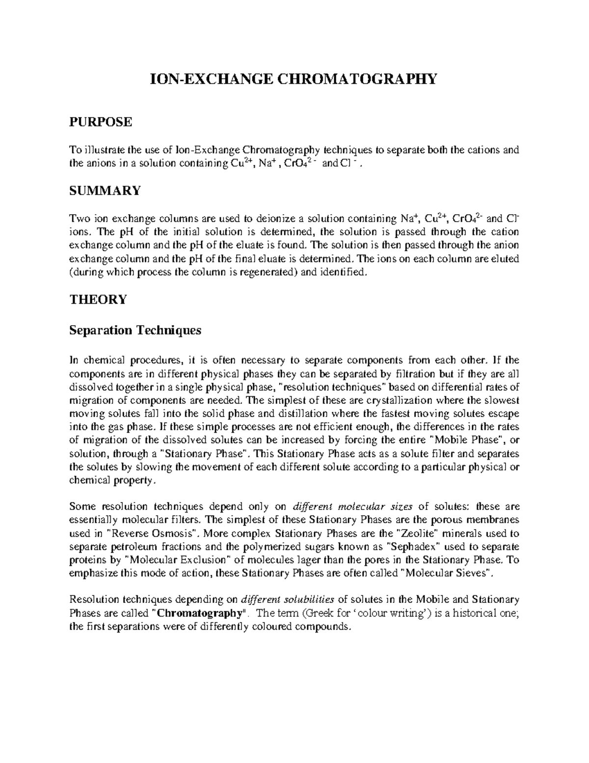 4 - Ion Lab Manual: Chromatography Techniques for Ion Separation - Studocu