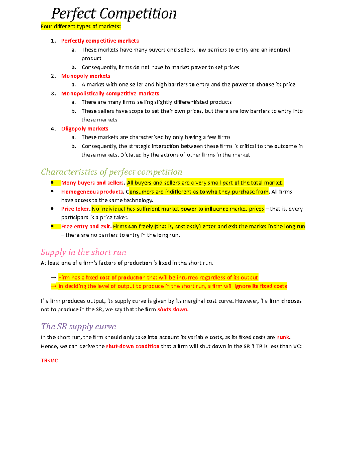EC101 - Week 6 Lecture Notes: Perfect Competition & Monopoly - Studocu