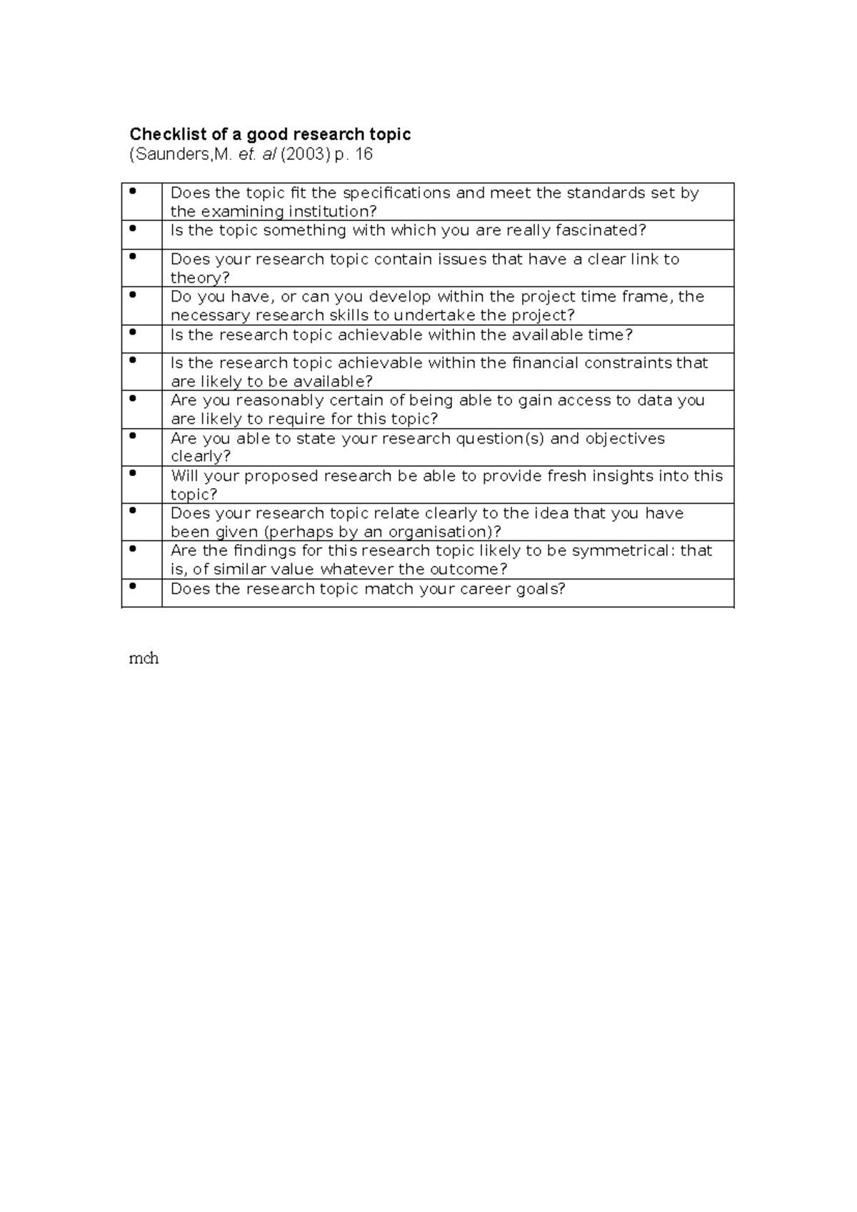 Checklist for a Good Research Topic (MCH 2003) - Studocu