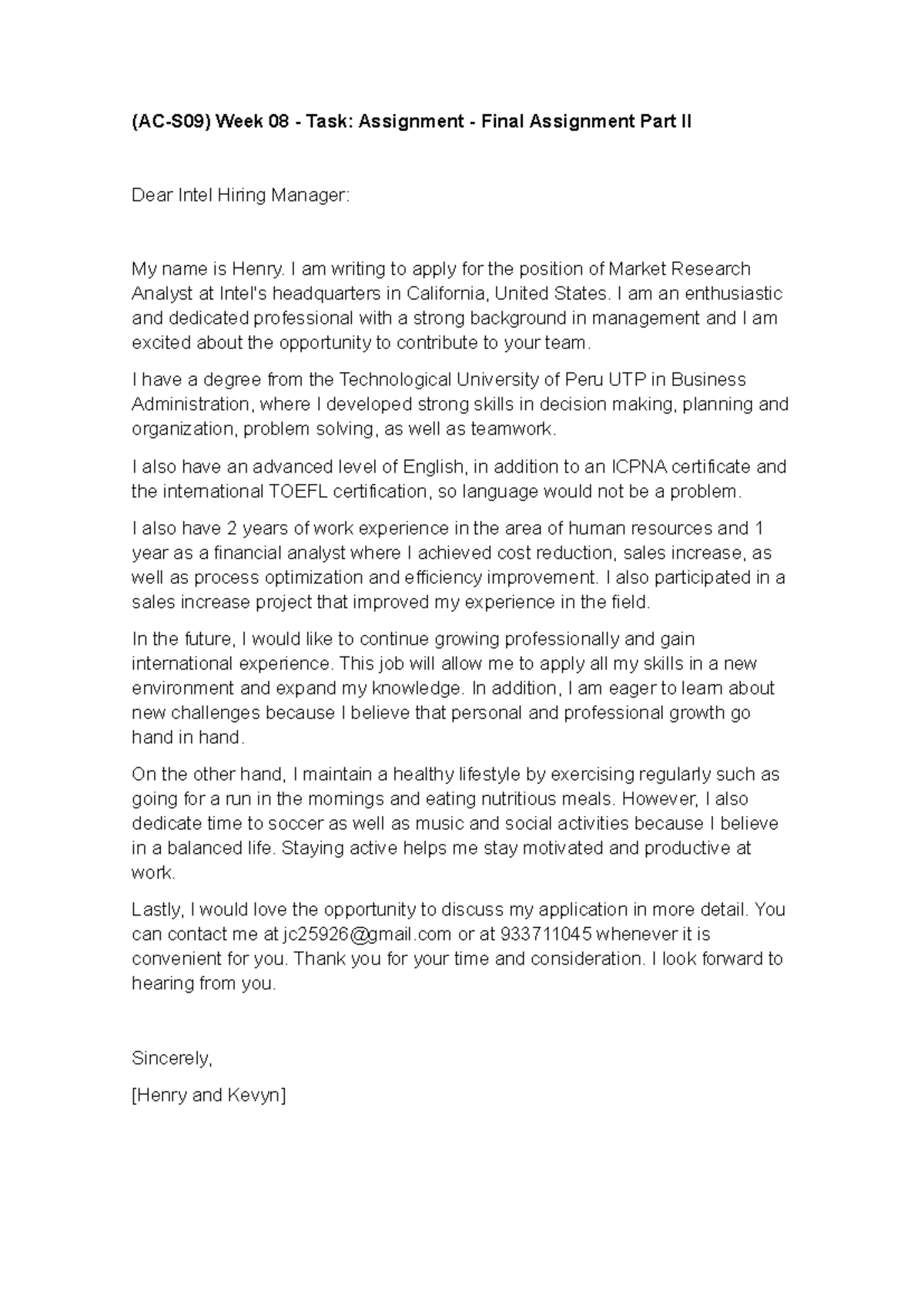 (AC-S09) Week 08 - Final Assignment Part II - Job Application Letter ...