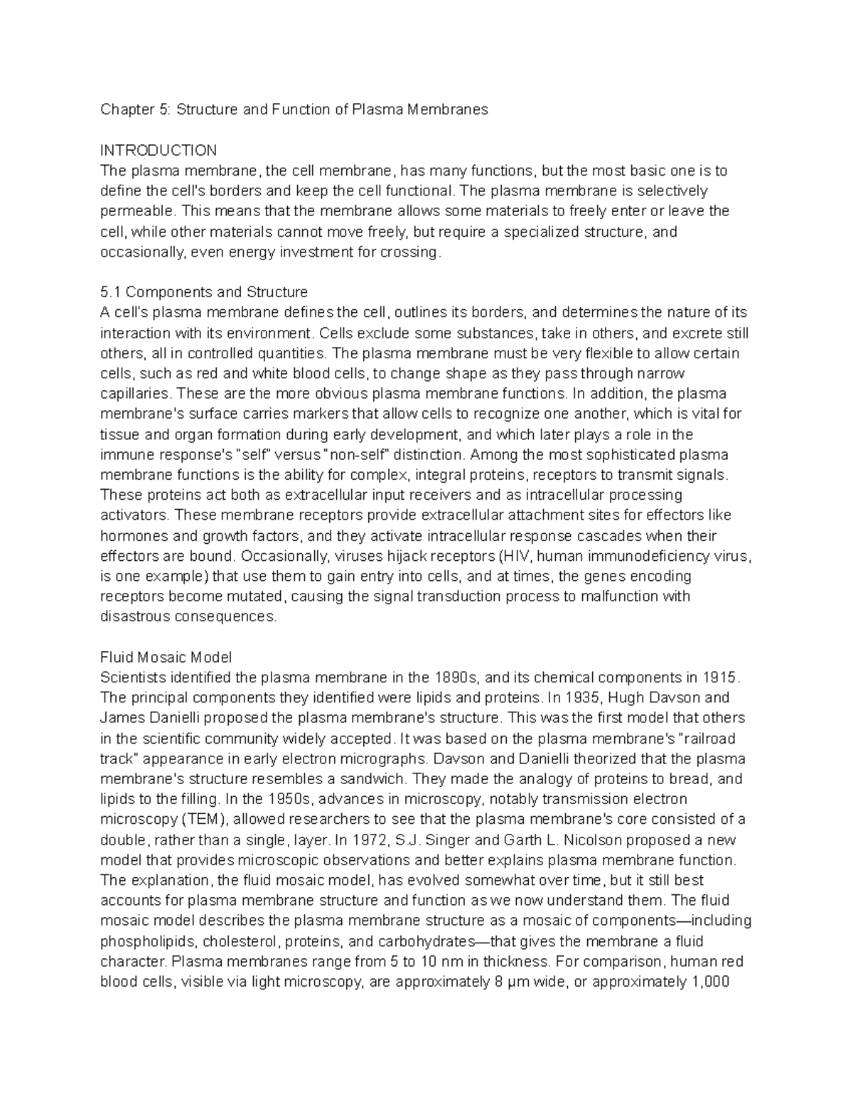 Chapter 5: Structure & Function of Plasma Membranes - Bio 101 - Studocu