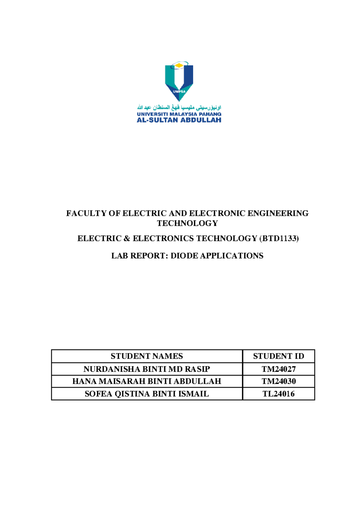 LAB 2 Diode Application - FACULTY OF ELECTRIC AND ELECTRONIC ...