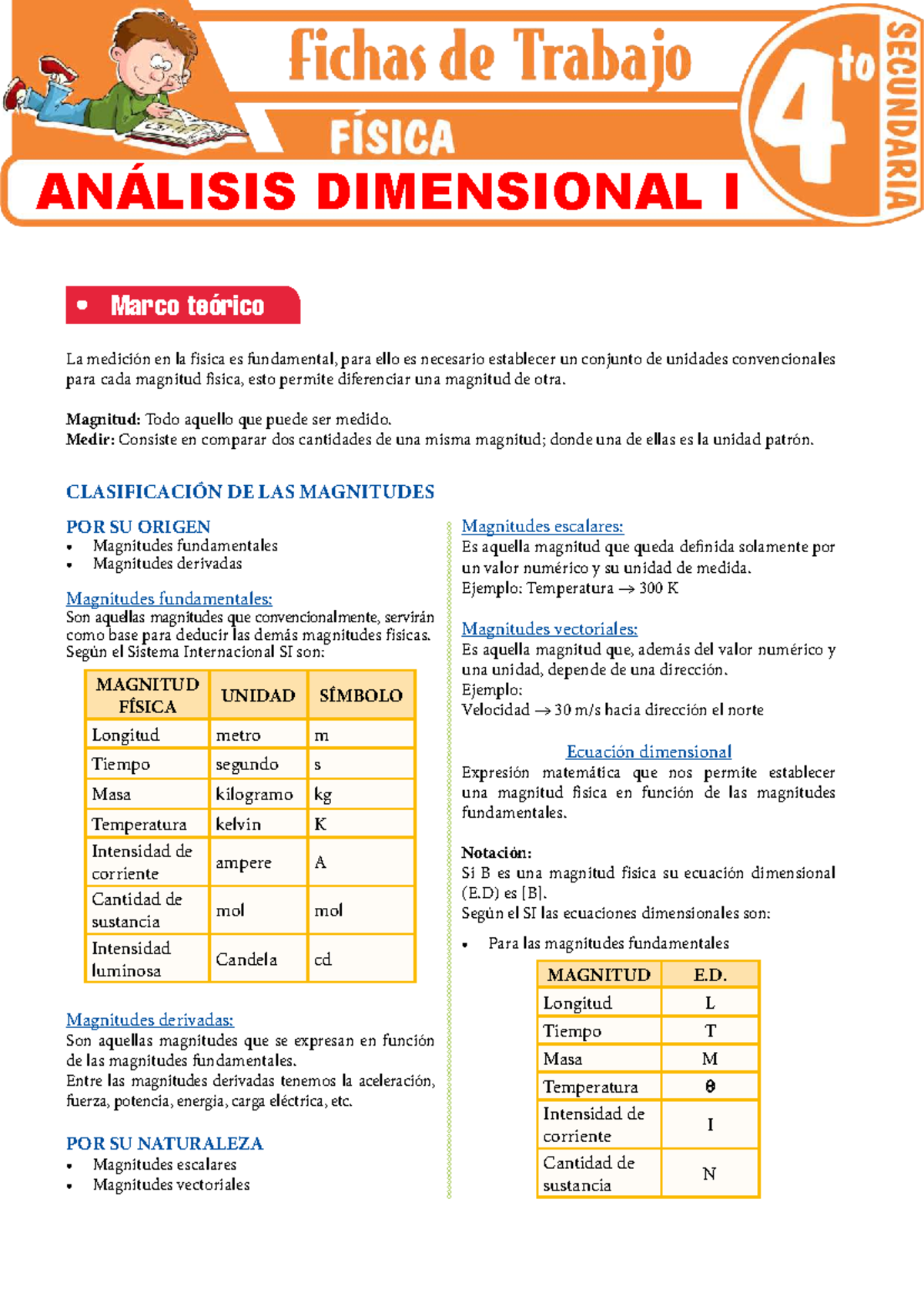 Clasificación de Magnitudes Físicas - 4to Grado Secundaria - Document Preview