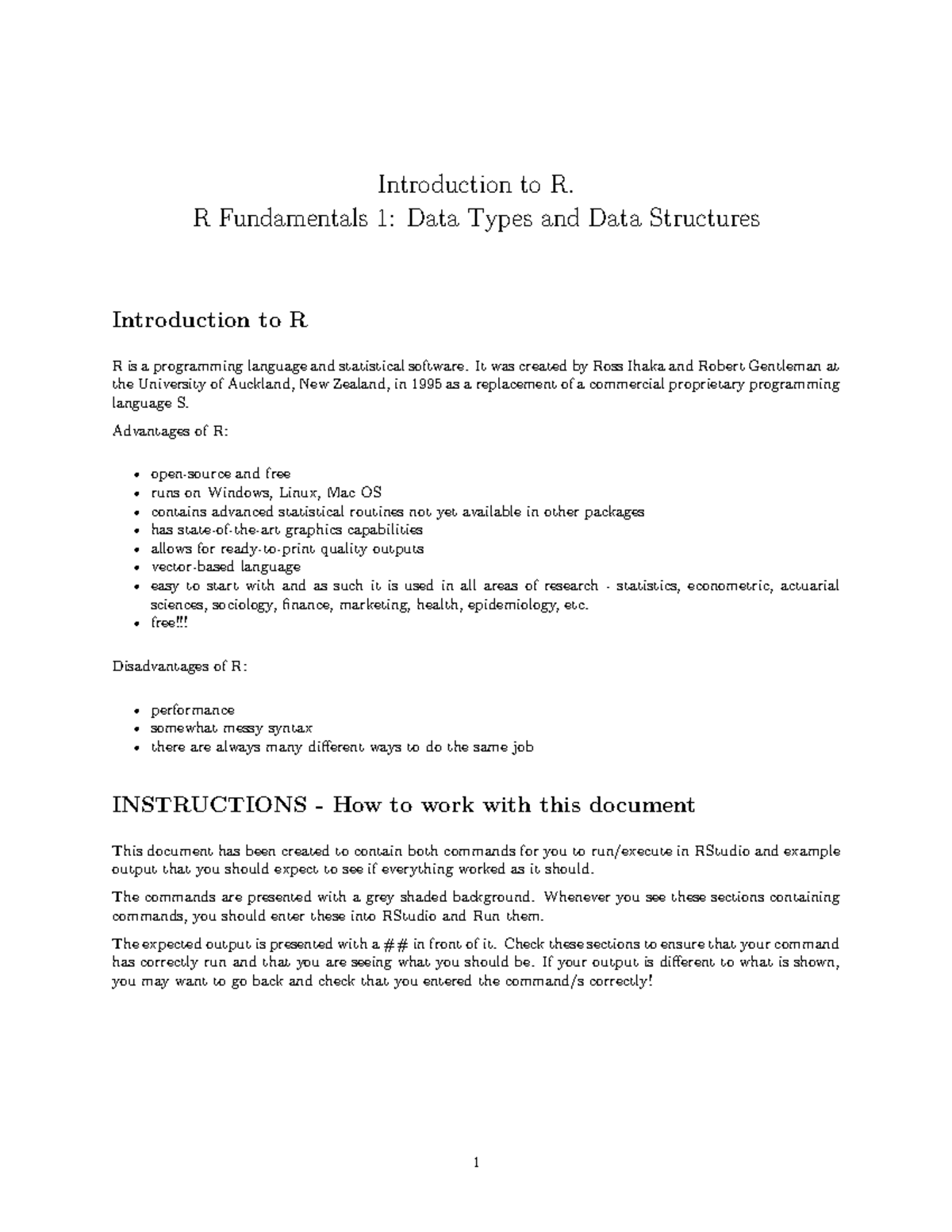 R Fundamentals 1: Data Types & Structures - Topic Notes 01 - Studocu
