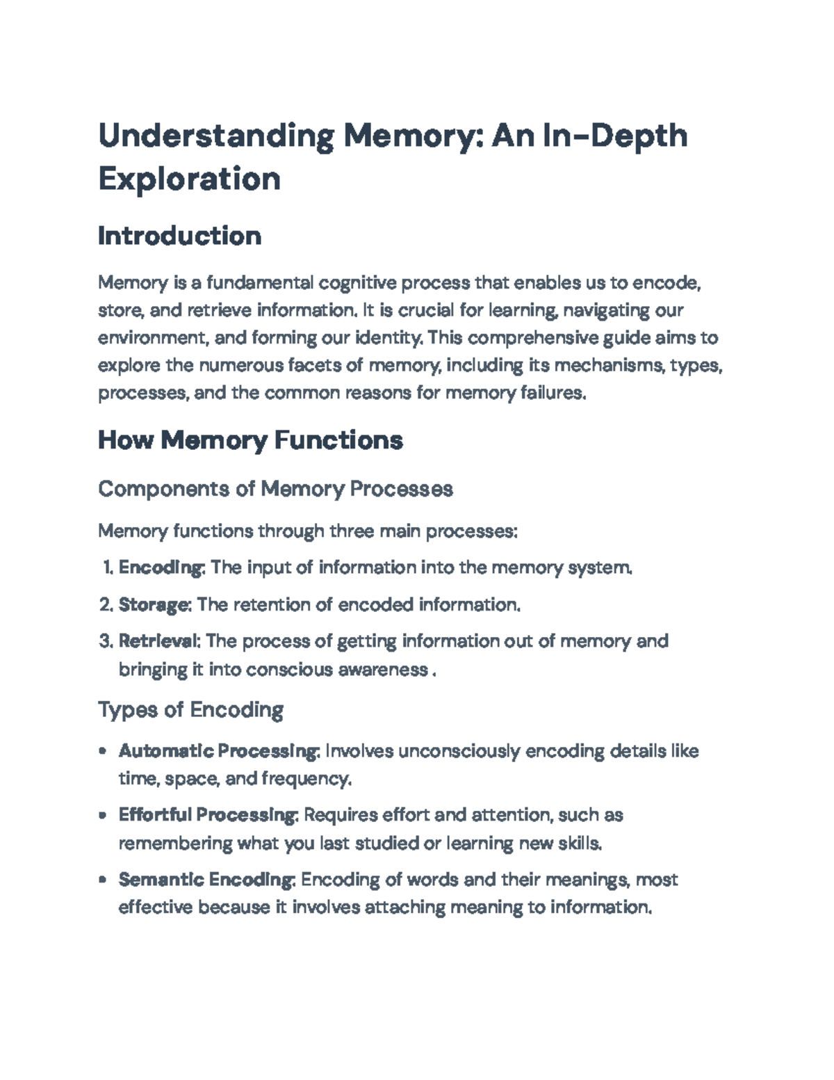 Understanding Memory Processes: Mechanisms, Types & Enhancement ...