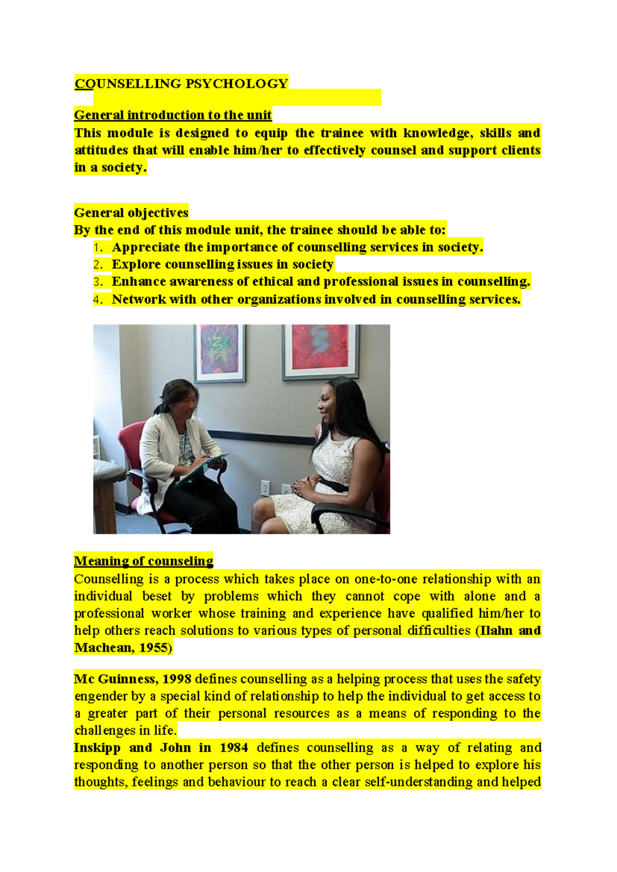 Counselling Psychology: Chapter 1 Overview and Key Concepts - Studocu