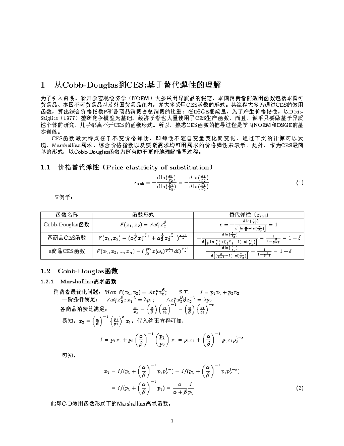 C-E-S Function Derivation Notes - CES Function Analysis - Studocu