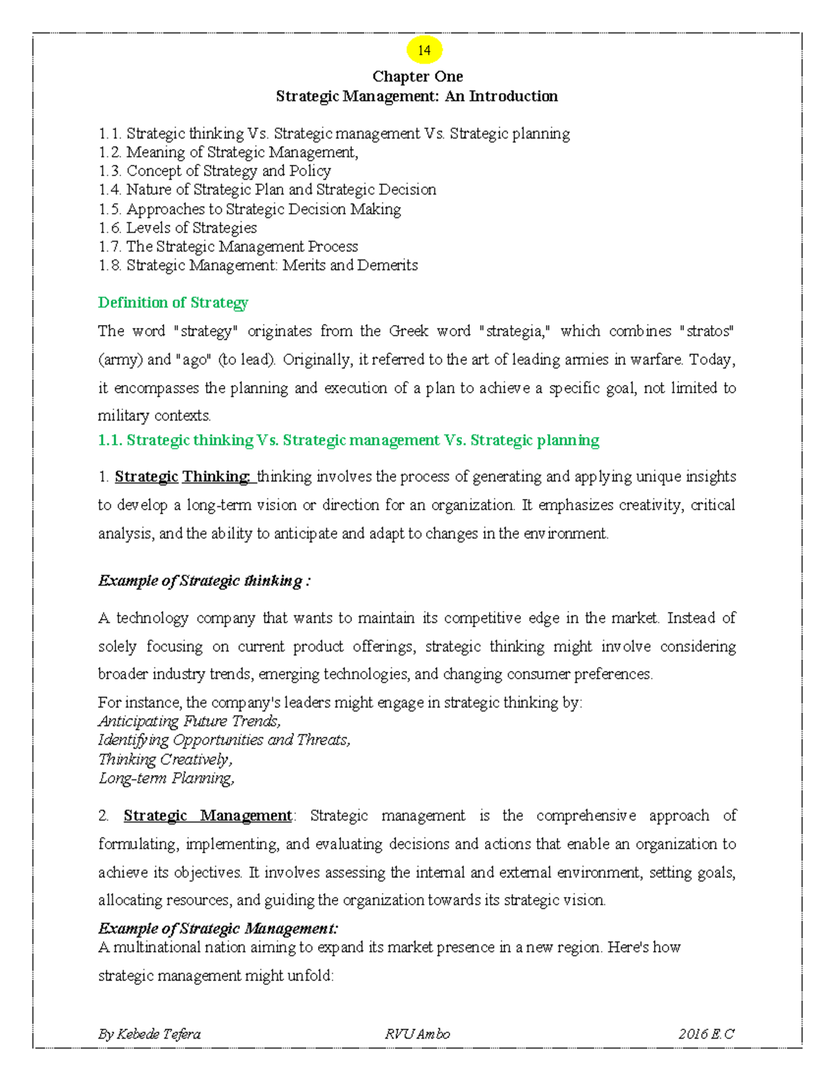 Strategic Management (MGT101): Chapter One Lecture Notes Overview - Studocu
