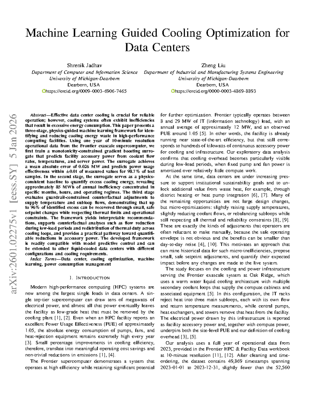 Machine Learning for Cooling Optimization in Data Centers (CS 2026 ...
