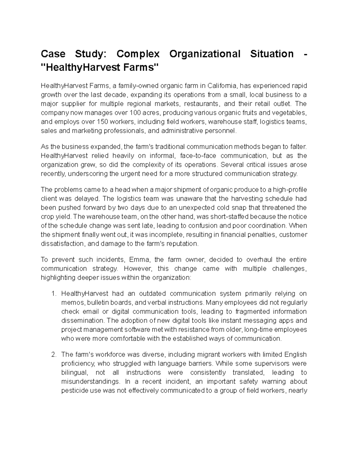 Tut 10 Case study - Case Study: Complex Organizational Situation ...
