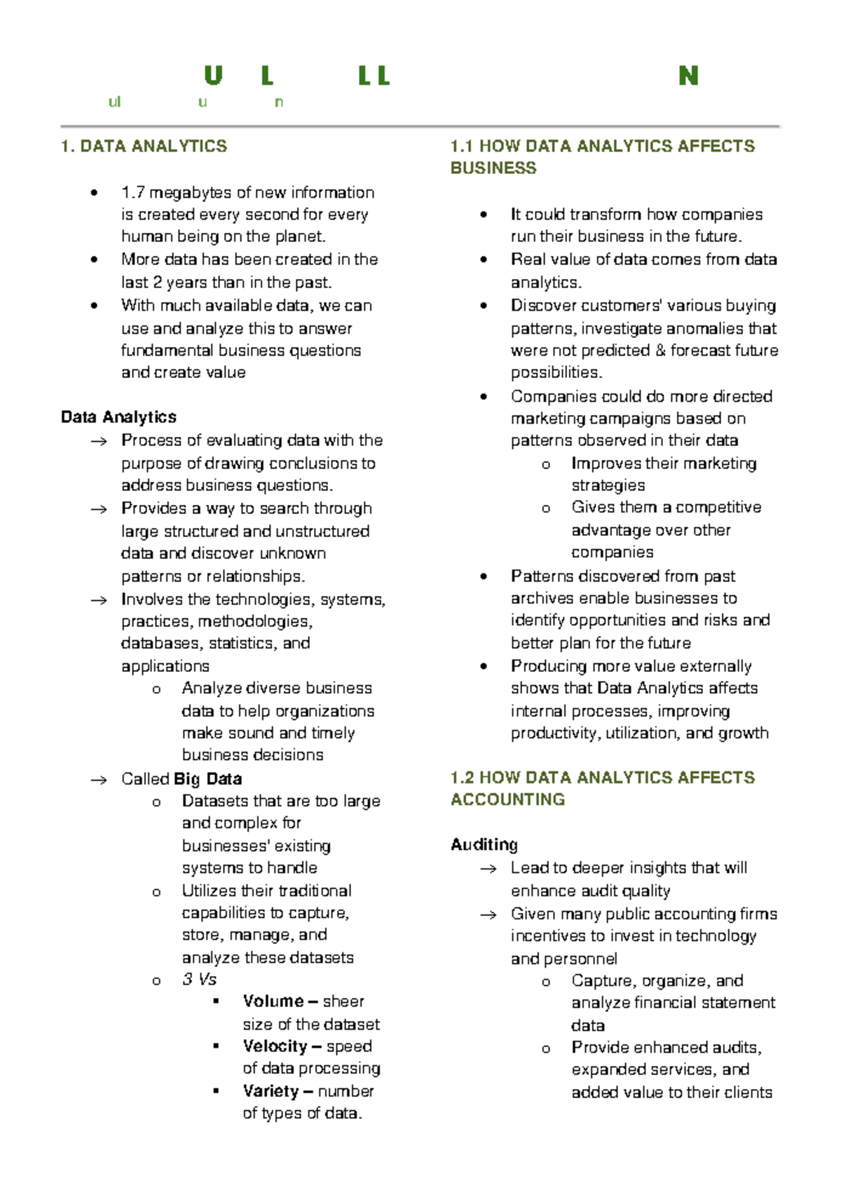 DATA ANALYTICS IN ACCOUNTING & BUSINESS: Lesson 5 Insights - Studocu