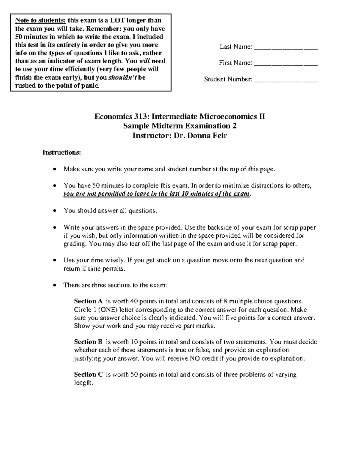 Economics 313: Sample Midterm Exam 2 Answers (2018) - Studocu
