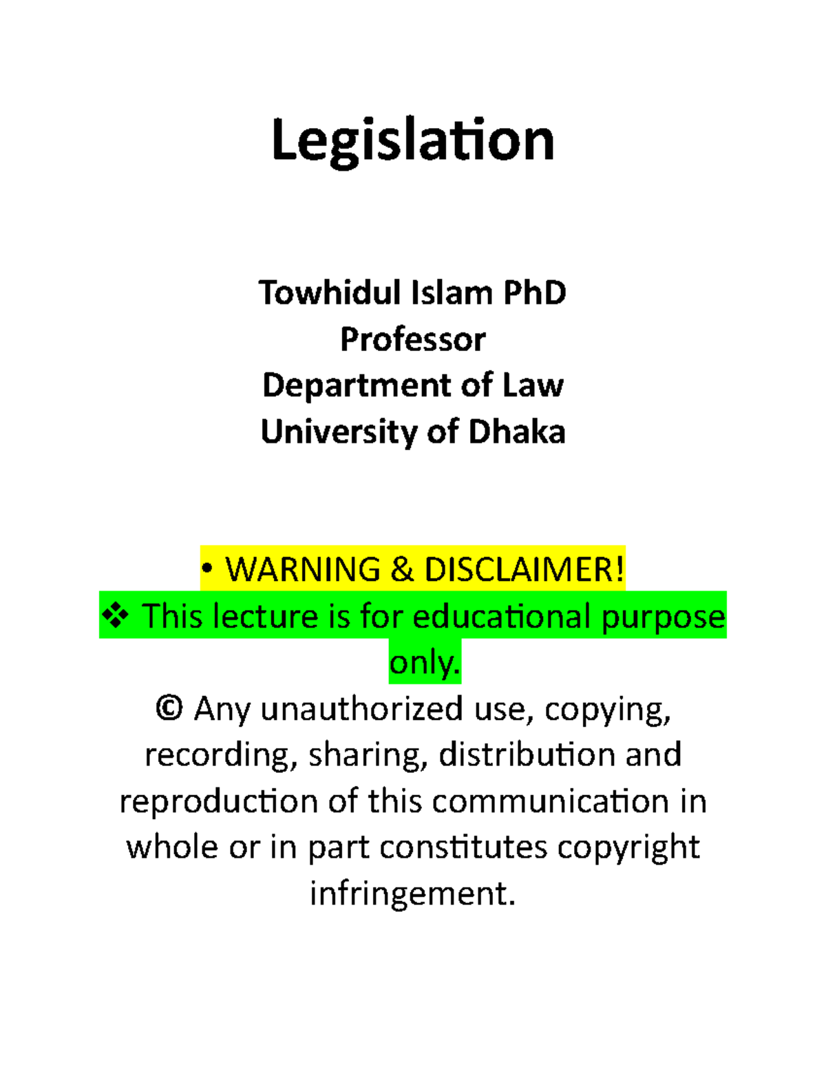 Legislation Overview: Key Concepts and Processes in Law (LAW 3) - Studocu