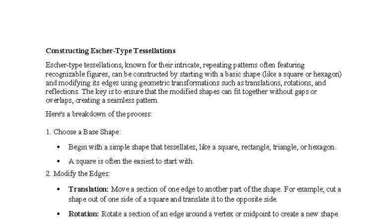 Constructing Tessellations: A Guide to Geometric Transformations - Studocu