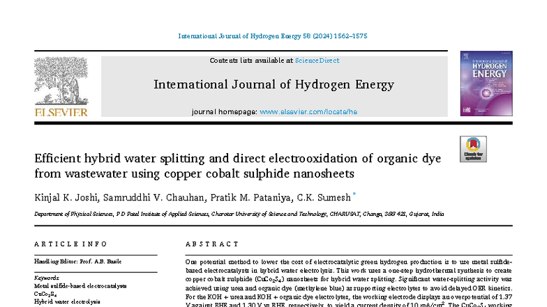 Efficient Hybrid Water Splitting with CuCo2S4 Nanosheets for