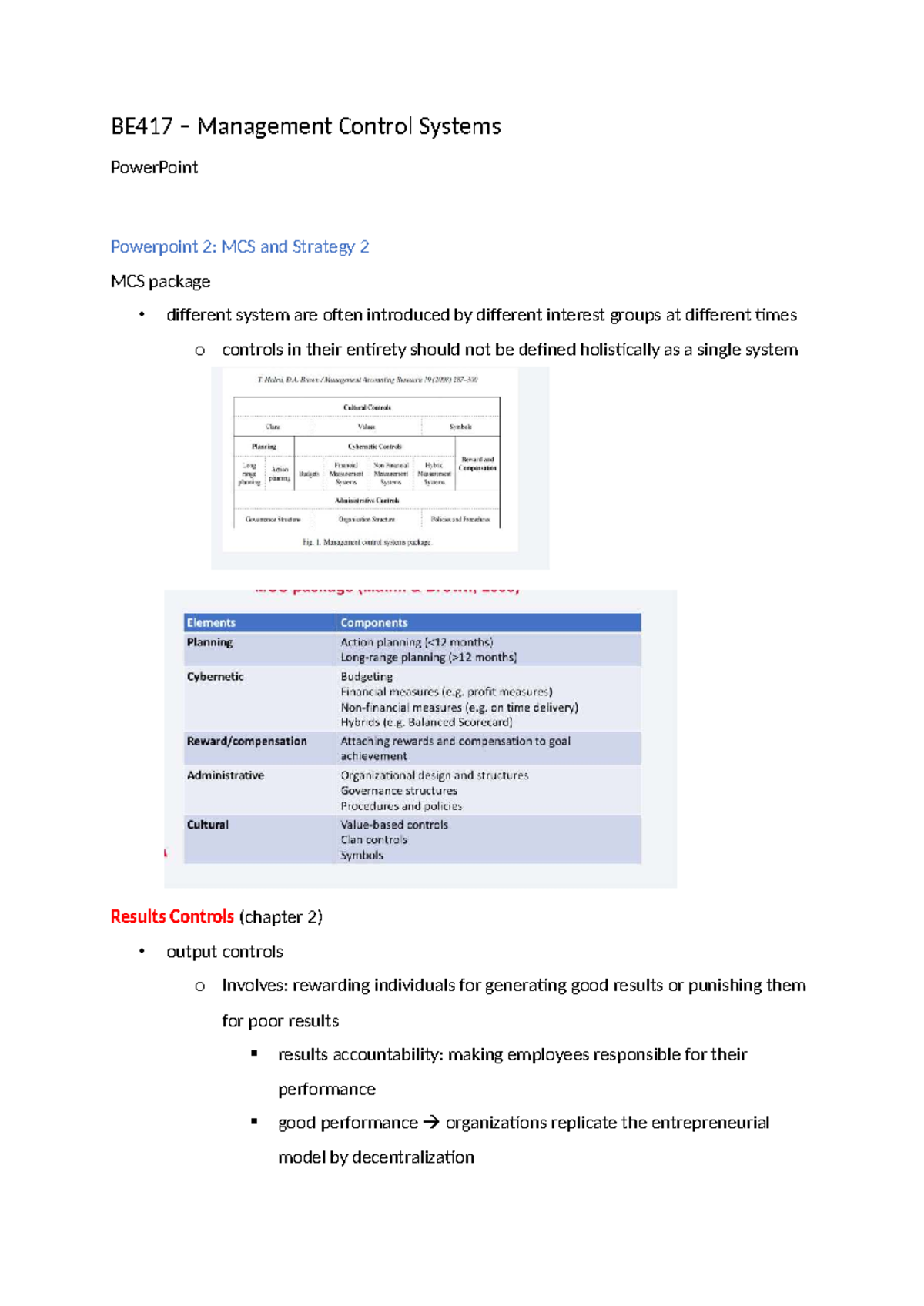 BE417 - PowerPoint 2: Management Control Systems and Strategy - Studocu