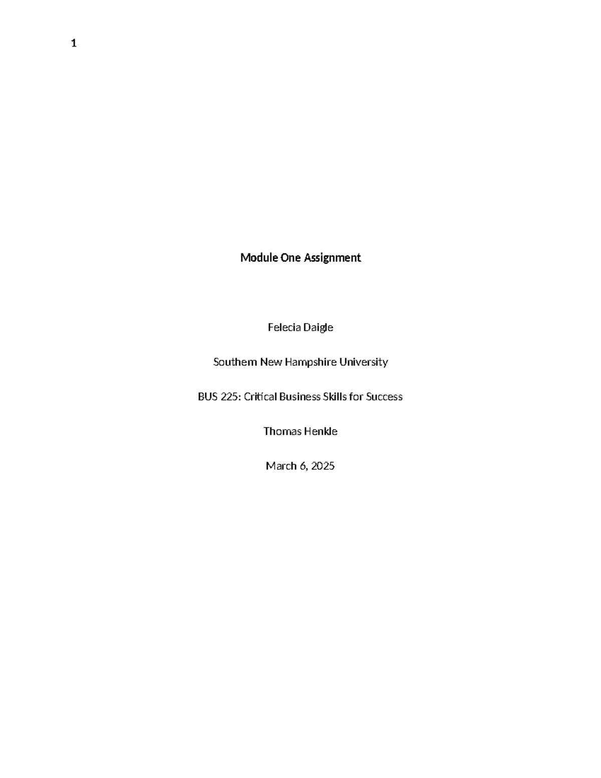 BUS225 Module One Assignment - Module One Assignment Felecia Daigle ...