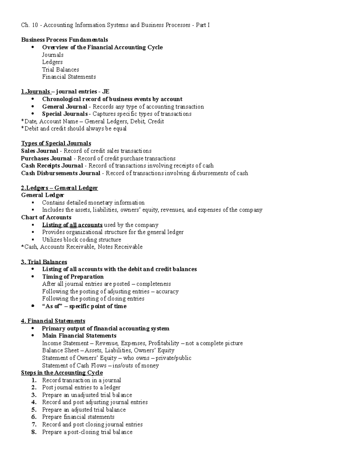 Acctg. 308 - Ch. 10 - notes - Ch. 10 - Accounting Information Systems ...