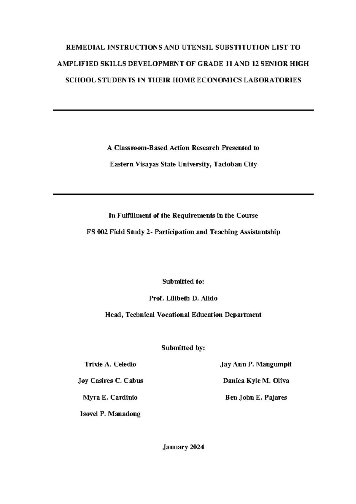 CBAR LNHS Final Paper - kj;k - REMEDIAL INSTRUCTIONS AND UTENSIL ...
