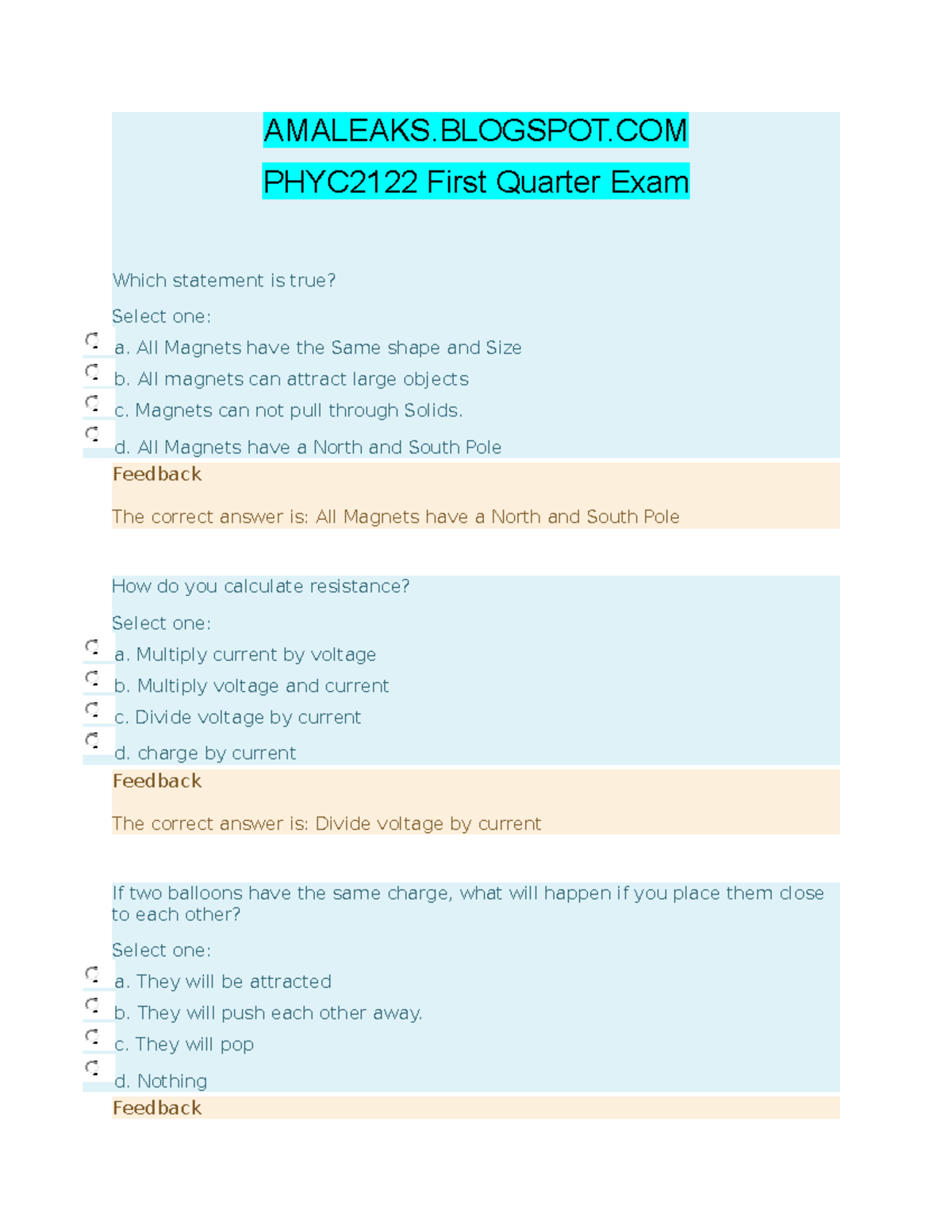 PHYC2122 First Quarter Exam Review Questions and Answers - Document Preview