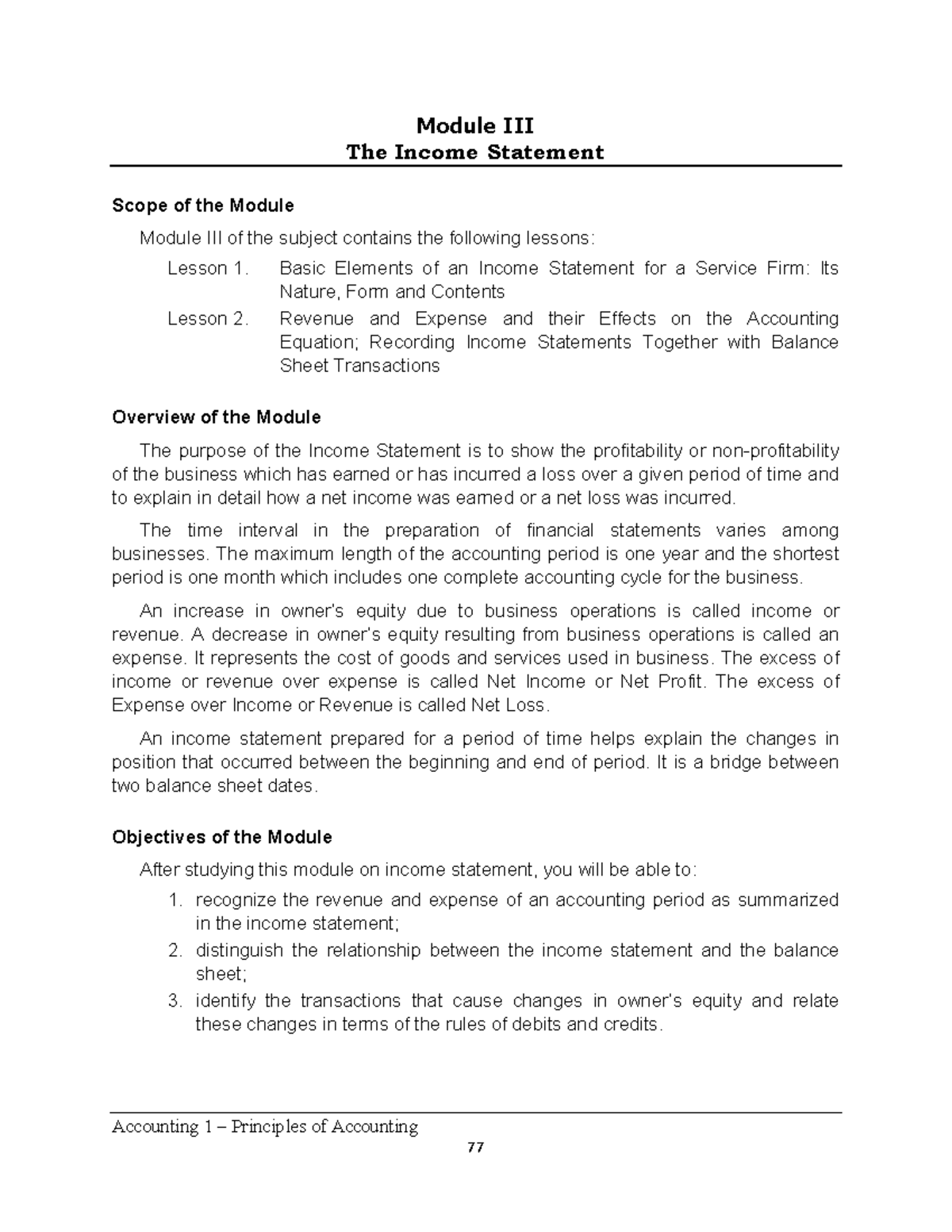 Accounting 1 Module 3: Understanding the Income Statement and Its ...