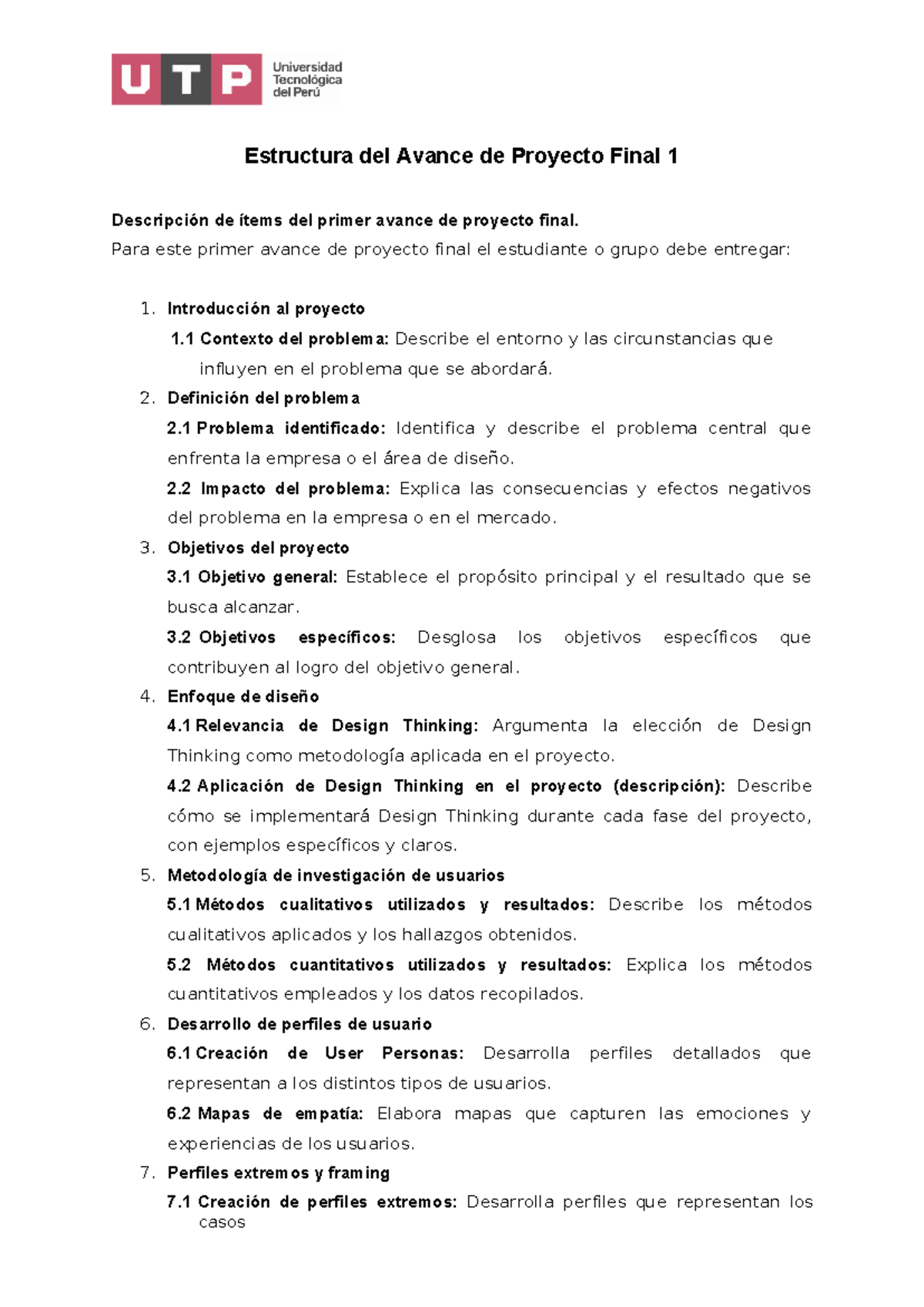 Estructura del Avance de Proyecto Final 1 - Guía Completa - Studocu