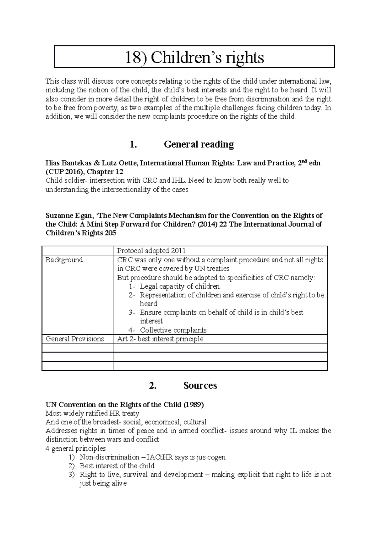 18) Children's Rights - Lecture notes 18 - 18) Children’s rights This ...