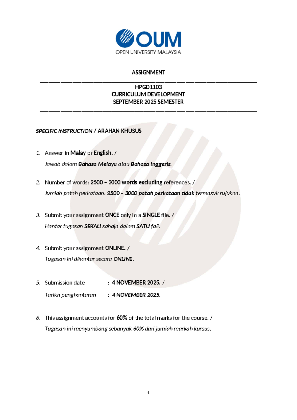HPGD1103 Assignment on Curriculum Development for Sept 2025 Semester ...